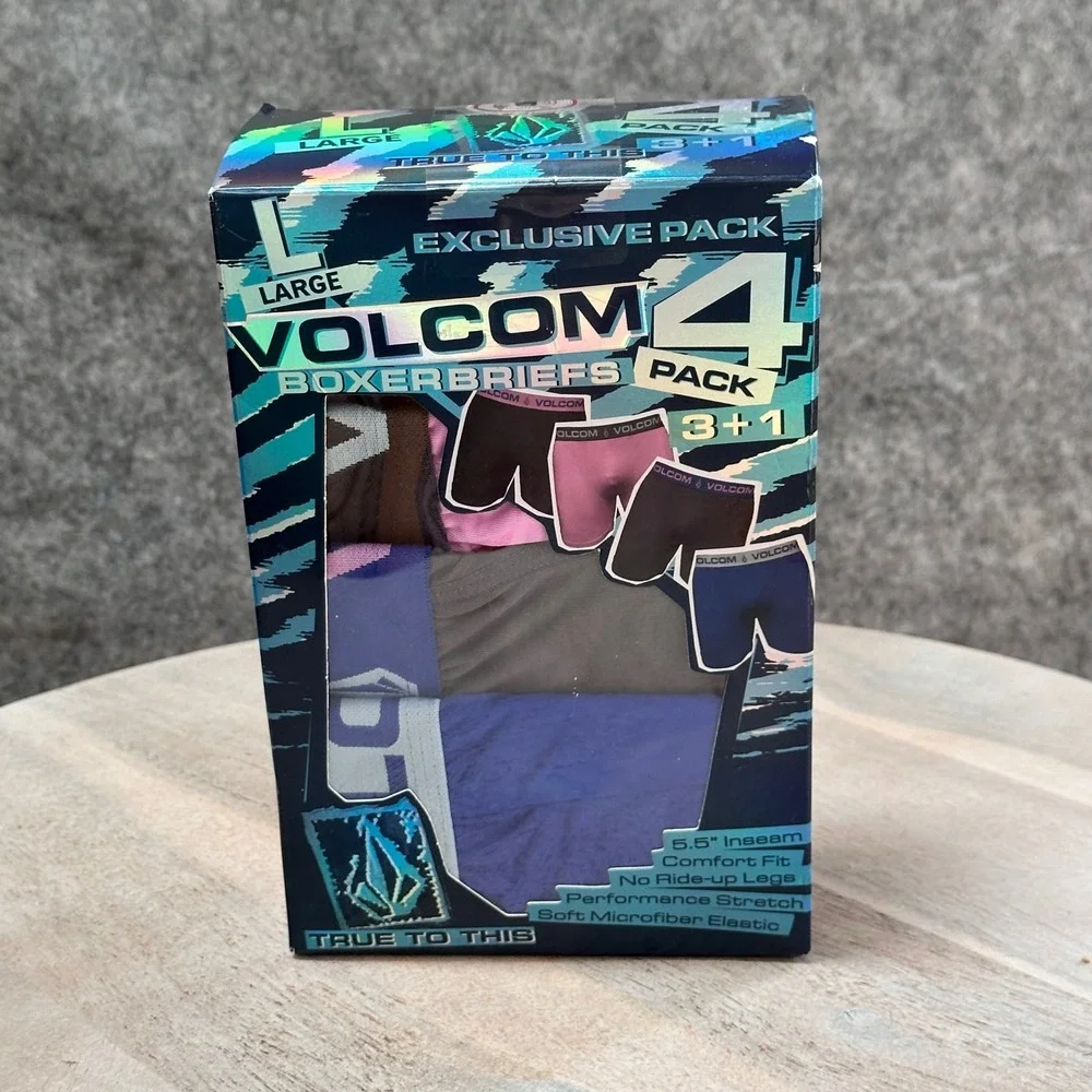 Volcom Mens Large 36-38 Assorted Performance Stretch Boxer Briefs 4 in Package